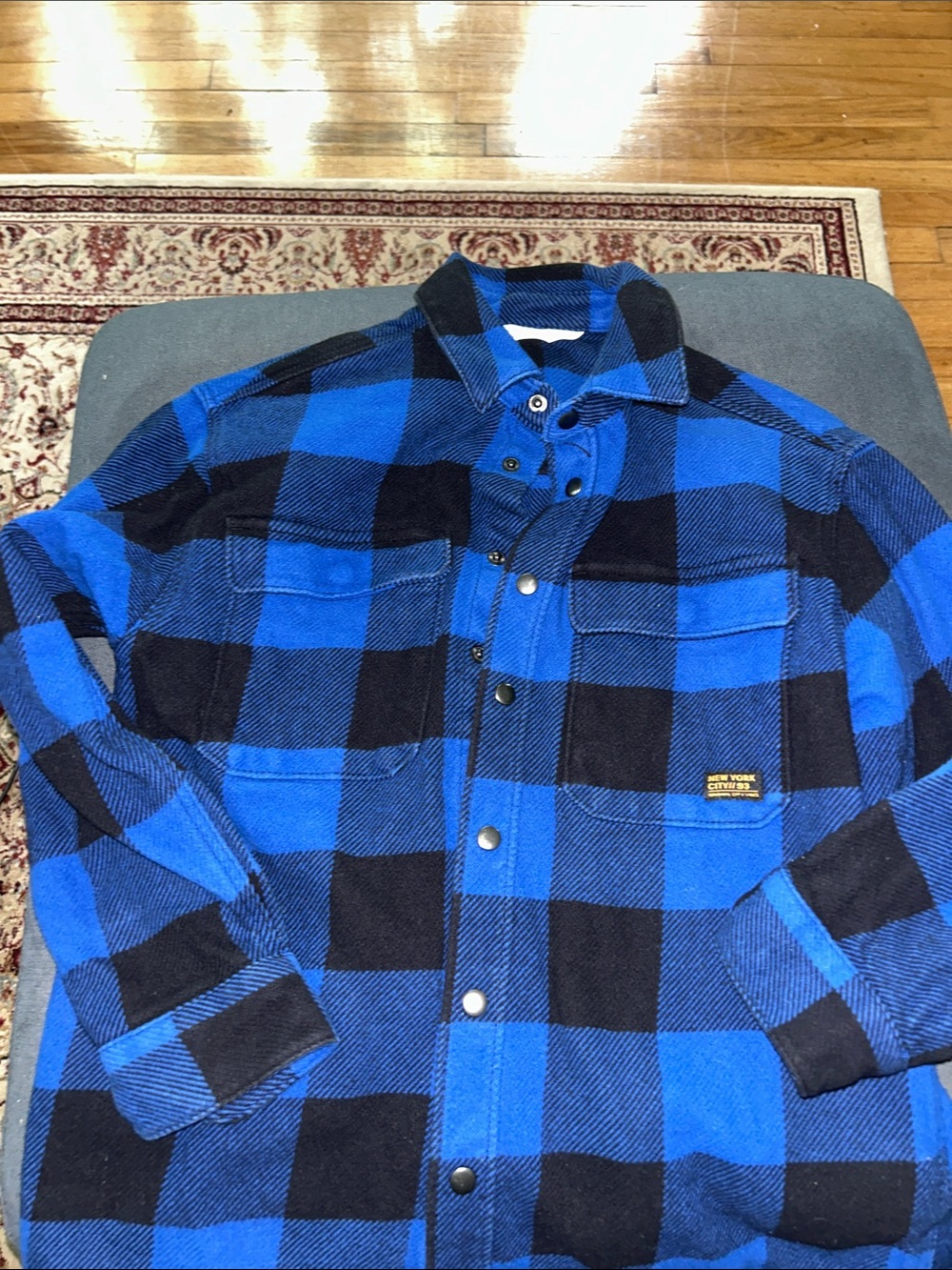 H&M Blue and Black Plaid Button-Down Shirt